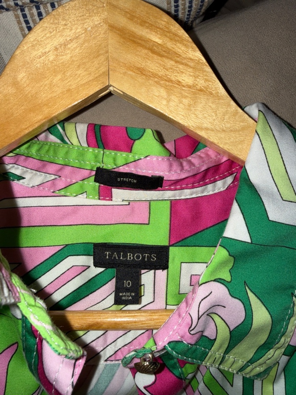 Talbots Pink & Green Geometric Floral Midi Shirt Dress - Picture 3 of 3